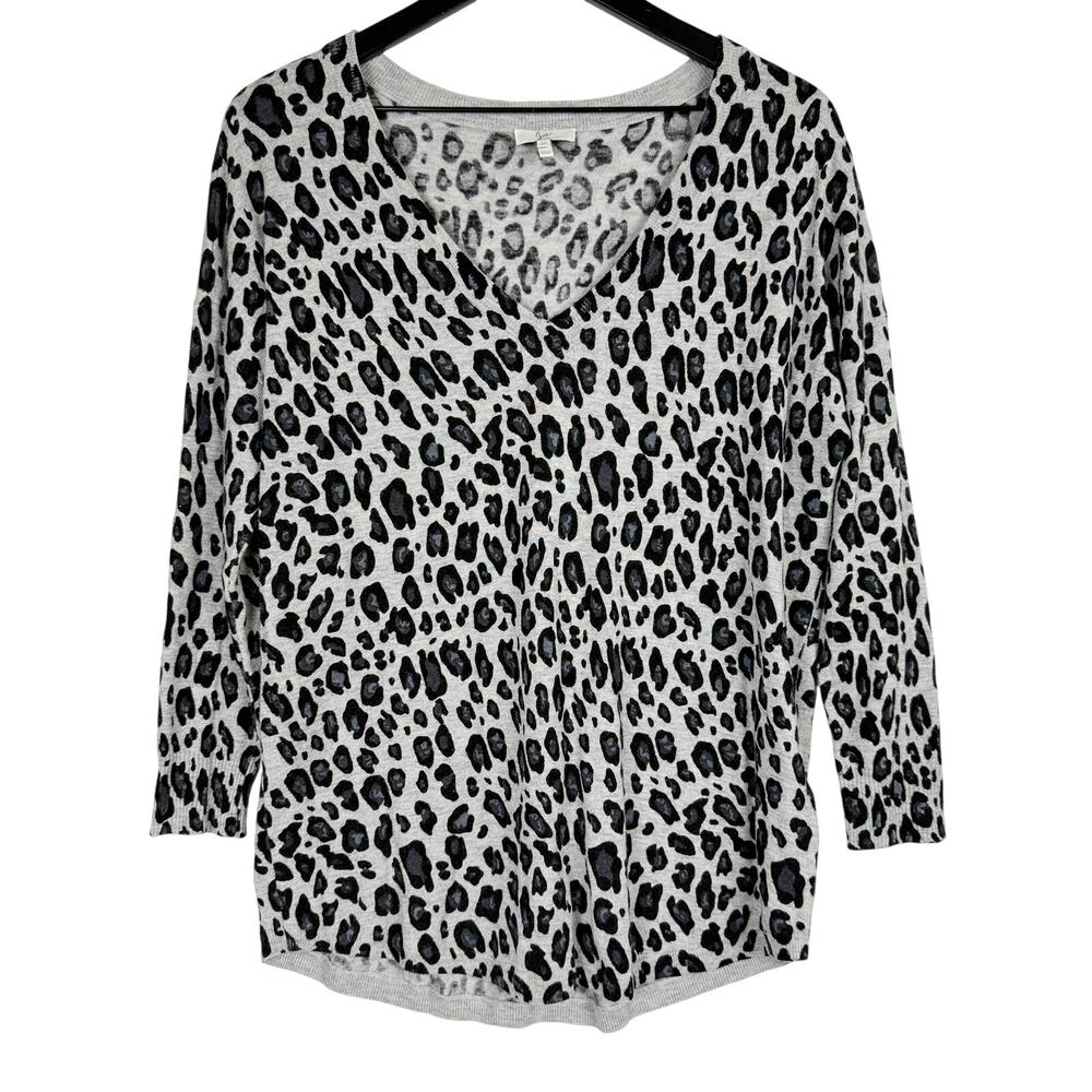 Joie Wool Blend Leopard Print VNeck Lightweight Sweater Gray - XS